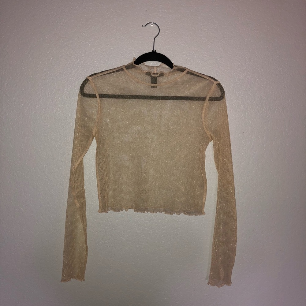 Shimmer long sleeve mesh cropped tee